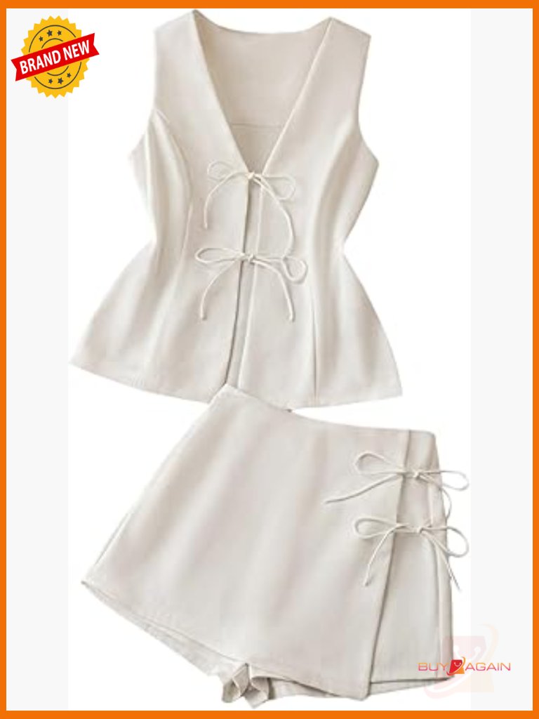 Sleeveless Lace Up Vest And Skort Shorts Matching Set Summer Outfit